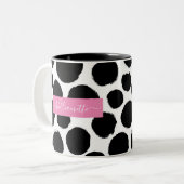 Schwarz-Weiß-Polka-Punkte mit Individuelle Name Zweifarbige Tasse (Vorderseite Links)