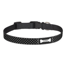 Schwarz-Weiß-Polka-Punkte mit Knochen und Namen Haustierhalsband