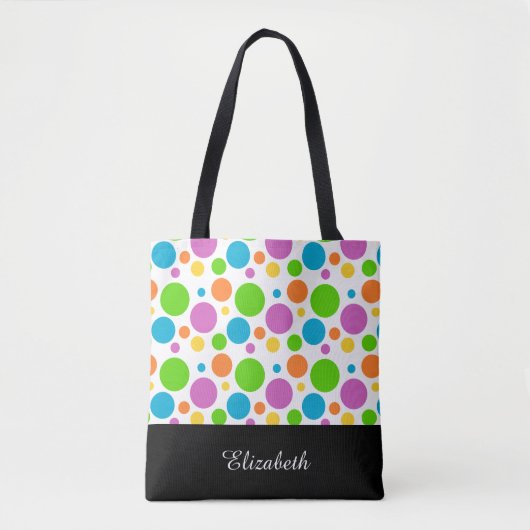 Schwarz-Weiß-Polka-Punkte mit Monogramm Tasche (Vorderseite)