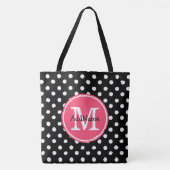 Schwarz-Weiß-Polka-Punkte mit rosa Monogramm Tasche (Vorderseite)