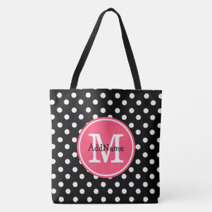 Schwarz-Weiß-Polka-Punkte mit rosa Monogramm Tasche