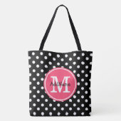 Schwarz-Weiß-Polka-Punkte mit rosa Monogramm Tasche (Rückseite)