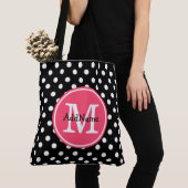 Schwarz-Weiß-Polka-Punkte mit rosa Monogramm Tasche (Von Nahem)