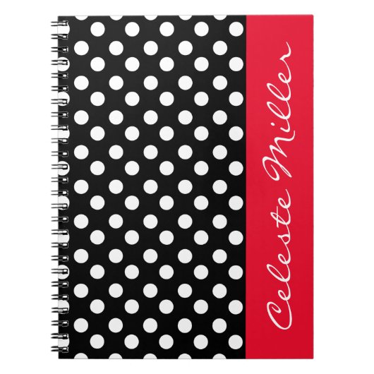 Schwarz-Weiß-Polka-Punkte mit rotem Akzent Notizblock (Vorderseite)