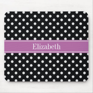 Schwarz Weiß Polka Punkte Orchidee Lila Name Monog Mousepad