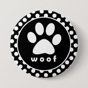 Schwarz-Weiß-Polka-Punkte; Paw-Druck Button