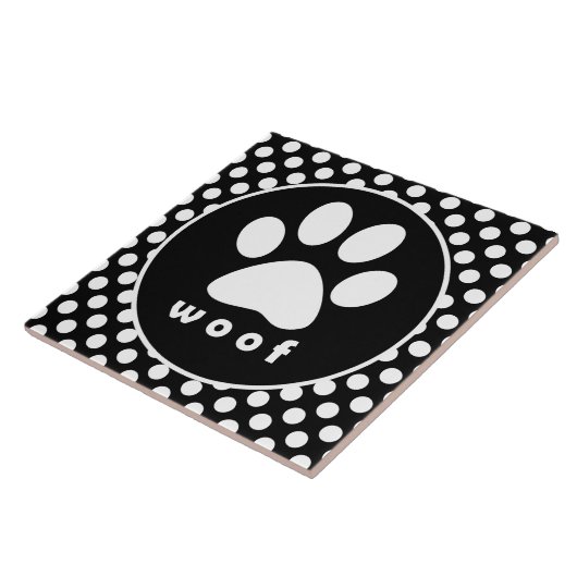 Schwarz-Weiß-Polka-Punkte; Paw-Druck Fliese (Seite)