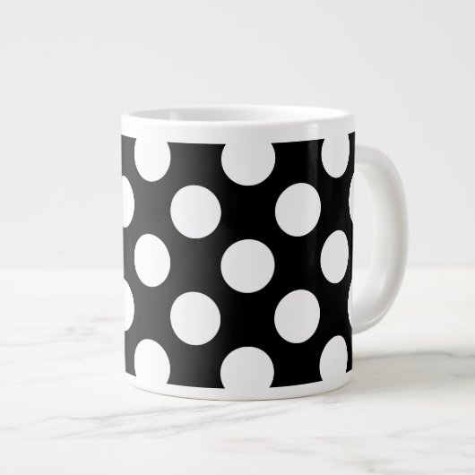 Schwarz-Weiß-Polka-Punkte, Polka-Dot-Muster Jumbo-Tasse (Vorderseite Rechts)