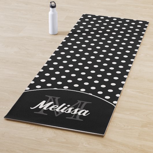 Schwarz-Weiß-Polka-Punkte Retromuster Monogramm Yogamatte (Beispiel)