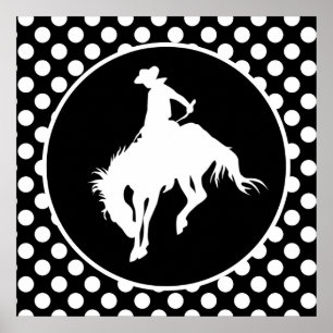 Schwarz-Weiß-Polka-Punkte; Rodeo Cowboy Poster