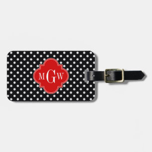 Schwarz Weiß Polka Punkte Rot Vierpass 3 Monogramm Gepäckanhänger