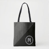 Schwarz-Weiß-Polka-Punkte und Solid-Monogramm Tasche (Vorderseite)