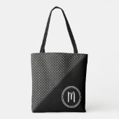 Schwarz-Weiß-Polka-Punkte und Solid-Monogramm Tasche (Rückseite)