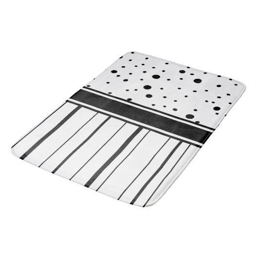 Schwarz-Weiß-Polka-Punkte und Streifen Badematte (Schrägansicht)