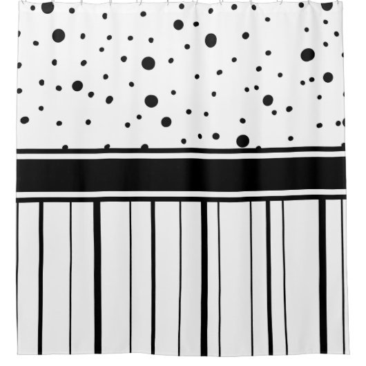 Schwarz-Weiß-Polka-Punkte und Streifen Duschvorhang (Vorderseite)