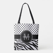 Schwarz-Weiß-Polka-Punkte und Tierdruck Tasche (Rückseite)