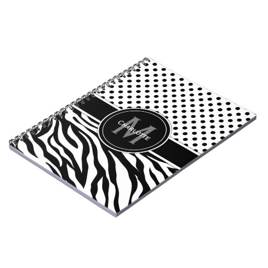 Schwarz-Weiß-Polka-Punkte und Zebra-Print Notizblock (Linke Seite)