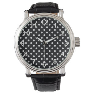 Schwarz-Weiß-Polka-Punktmuster Armbanduhr
