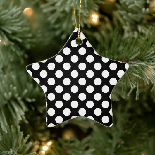 Schwarz-Weiß-Polka-Punktmuster Keramik Ornament (Baum)