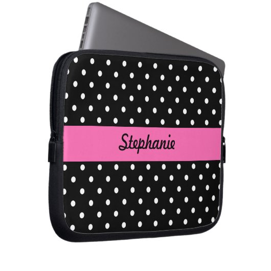 Schwarz-Weiß-Polka-Punktmuster Laptopschutzhülle (Vorne Rechts)