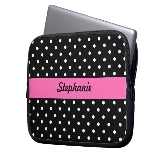 Schwarz-Weiß-Polka-Punktmuster Laptopschutzhülle (Vorderseite Links)