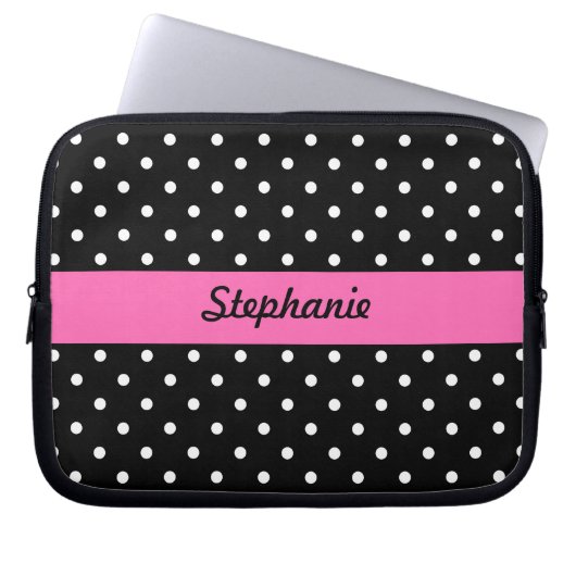 Schwarz-Weiß-Polka-Punktmuster Laptopschutzhülle (Vorderseite)