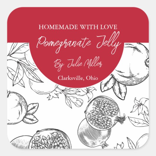Schwarz-Weiß-Pomegranat-Jelly-Label Quadratischer Aufkleber (Vorderseite)