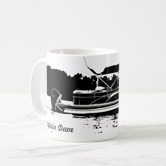 Schwarz-Weiß-Pontoon-Boot - personalisierte Umarmu Kaffeetasse (Vorderseite Links)
