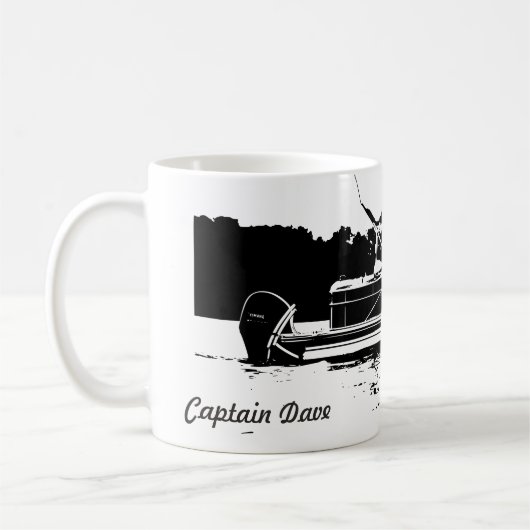 Schwarz-Weiß-Pontoon-Boot - personalisierte Umarmu Kaffeetasse (Links)