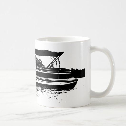 Schwarz-Weiß-Pontoon-Boot - personalisierte Umarmu Kaffeetasse (Rechts)
