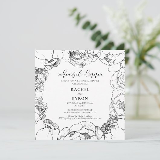 Schwarz-Weiß-Ponys elegantes Probe-Dinner Einladung (Stehend Vorderseite)