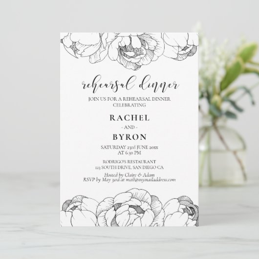 Schwarz-Weiß-Ponys elegantes Probe-Dinner Einladung (Stehend Vorderseite)