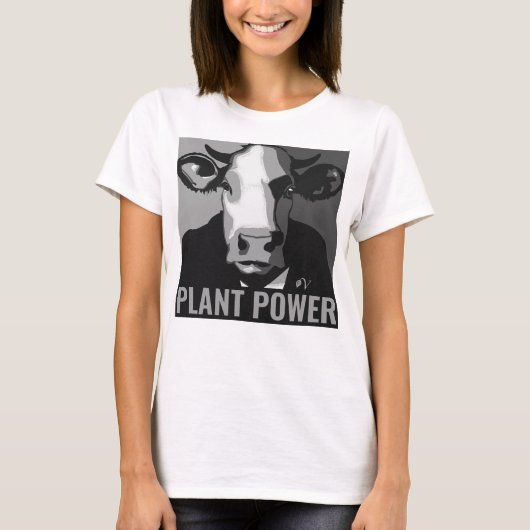 Schwarz-Weiß-Pop Art Cow T-Shirt Pflanze Power (Vorderseite)