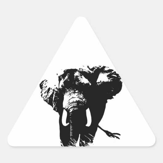 Schwarz-Weiß-Pop Art Elephant Dreieckiger Aufkleber (Vorderseite)