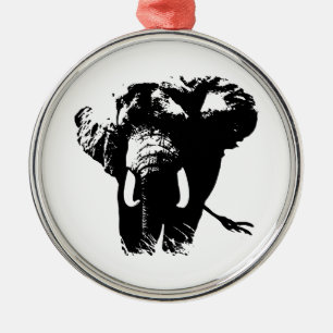 Schwarz-Weiß-Pop Art Elephant Ornament Aus Metall