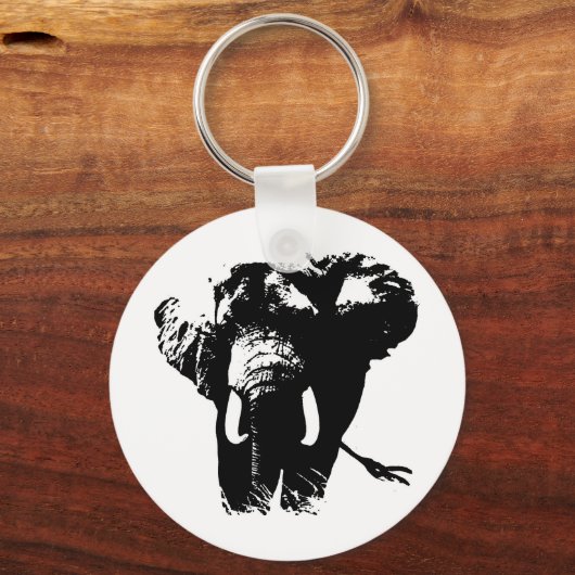 Schwarz-Weiß-Pop Art Elephant Schlüsselanhänger (Vorderseite)