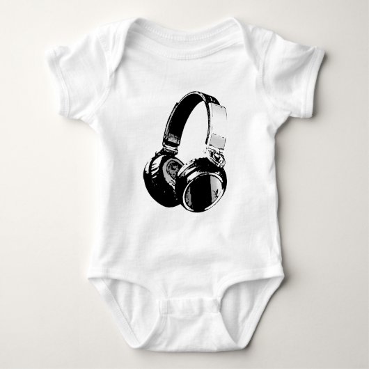 Schwarz-Weiß-Pop Art Headphone Baby Strampler (Vorderseite)