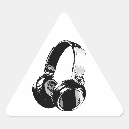 Schwarz-Weiß-Pop Art Headphone Dreieckiger Aufkleber (Vorderseite)