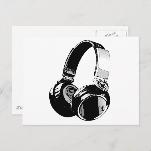 Schwarz-Weiß-Pop Art Headphone Postkarte (Vorne/Hinten)