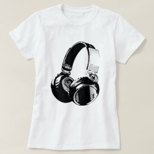 Schwarz-Weiß-Pop Art Headphone T-Shirt