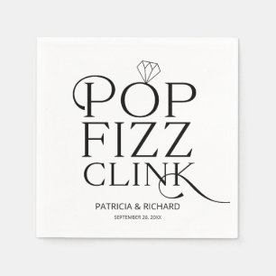 Schwarz-Weiß-Pop-Fizz-Clink-Verlobungsfeier Serviette