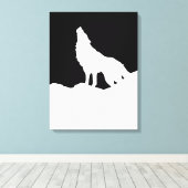 Schwarz-Weiß-Pop Kunst Wolf Howling auf dem Mond Leinwanddruck (Insitu (Holzboden))