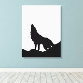 Schwarz-Weiß-Pop Kunst Wolf Howling auf dem Mond Leinwanddruck (Insitu (Holzboden))