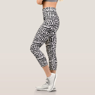 Schwarz-Weiß-Pop Kunstgeflecht Capri Leggings
