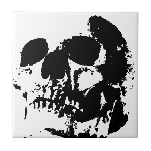 Schwarz-Weiß-Pop Skull Fliese (Vorderseite)
