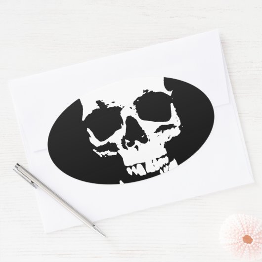 Schwarz-Weiß-Pop Skull Ovaler Aufkleber (Umschlag)