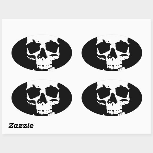 Schwarz-Weiß-Pop Skull Ovaler Aufkleber (Blatt)