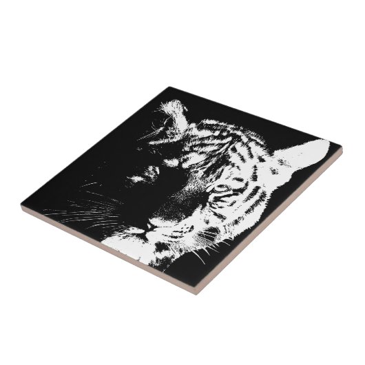 Schwarz-Weiß-Pop Tiger Fliese (Seite)