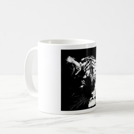 Schwarz-Weiß-Pop Tiger Kaffeetasse (Vorderseite Links)