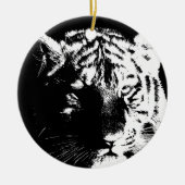 Schwarz-Weiß-Pop Tiger Keramikornament (Vorne)